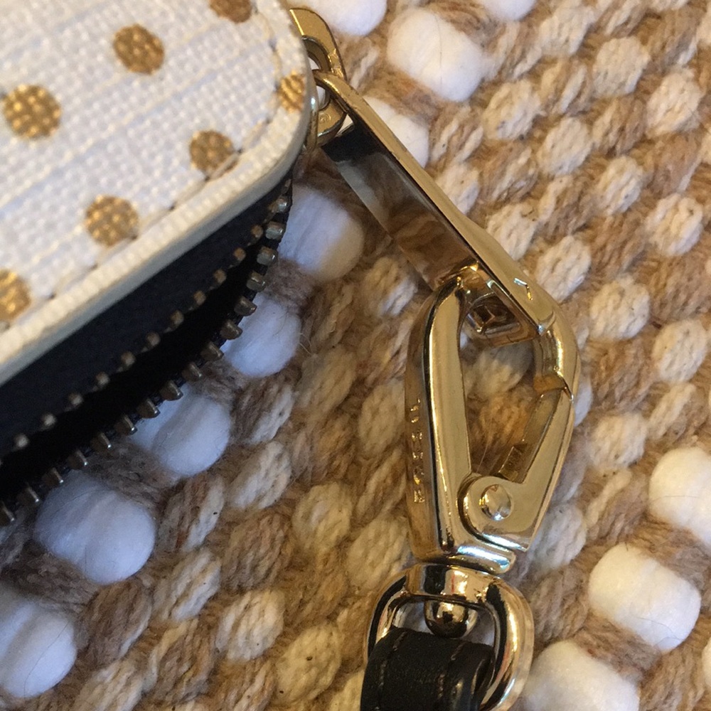 FOSSIL Zip Around Wallet / Wristlet, White/Gold Polka Dots - Picture 5 of 11